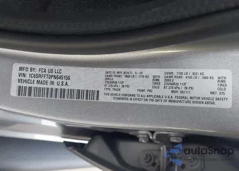 2023 Ram 1500 Big Horn 4X4 5'7 Box from USA, damaged, VIN 1C6SRFFT0PN645156